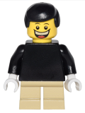 LEGO twn122 Plain Black Torso with Black Arms, Tan Short Legs, Black Male Hair