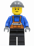 LEGO twn123 Overalls with Safety Stripe Orange, Black Legs, Dark Bluish Gray Knit Cap, Brown Eyebrows, Thin Grin