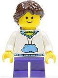 LEGO twn139 White Hoodie with Blue Pockets, Dark Purple Short Legs, Dark Brown Hair Ponytail Long French Braided