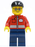 LEGO twn145 Post Office White Envelope and Stripe, Dark Blue Legs, Black Short Bill Cap