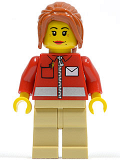 LEGO twn146 Post Office White Envelope and Stripe, Tan Legs, Dark Orange Ponytail Long with Side Bangs