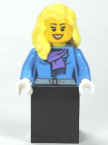 LEGO twn147 Medium Blue Jacket with Light Purple Scarf, Black Skirt, Bright Light Yellow Female Hair over Shoulder