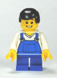LEGO twn151 Overalls Blue over V-Neck Shirt, Blue Short Legs, Black Male Hair