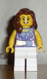 LEGO twn154 Female Dark Purple Blouse with Gold Sash and Flowers Pattern, White Legs