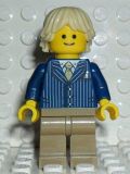 LEGO twn191 Businessman Pinstripe Jacket and Gold Tie, Dark Tan Legs, Tan Tousled and Layered Hair